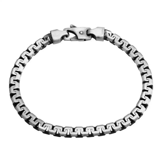 925 Sterling Silver Hand Made Gun Metal Finish Greek Box Bracelet 5.4mm