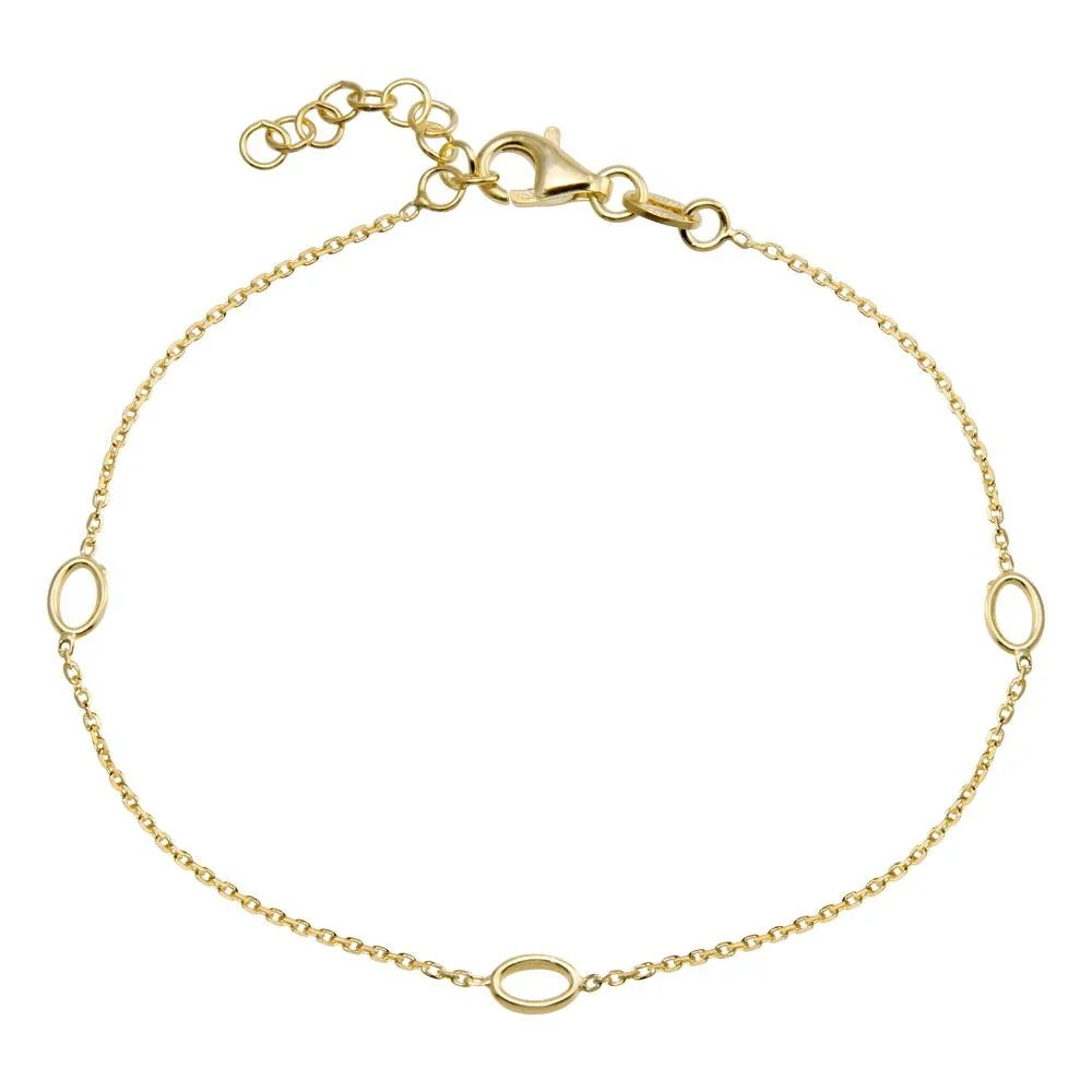 925 Sterling Silver Gold Plated SIngle Strand Bracelet with 3 Oval Element