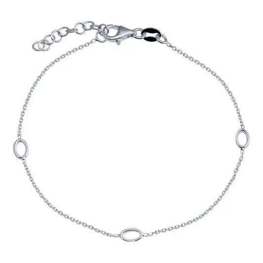 925 Sterling Silver Rhodium Plated Single Strand Bracelet with 3 Oval Element