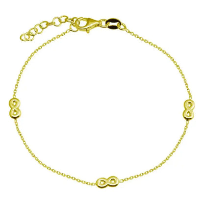 925 Sterling Silver Gold Plated Single Strand Bracelet with 3 Infinity Element
