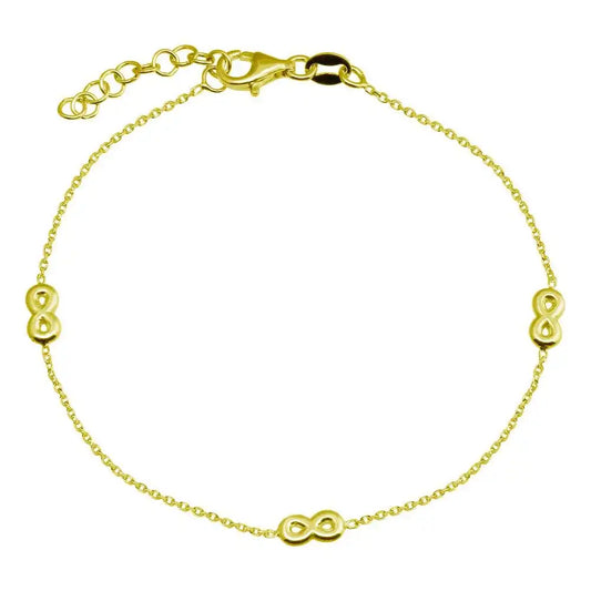 925 Sterling Silver Gold Plated Single Strand Bracelet with 3 Infinity Element