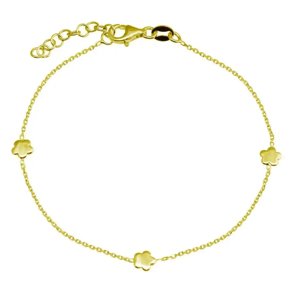 925 Sterling Silver Gold Plated Single Strand Bracelet with 3 Star Element