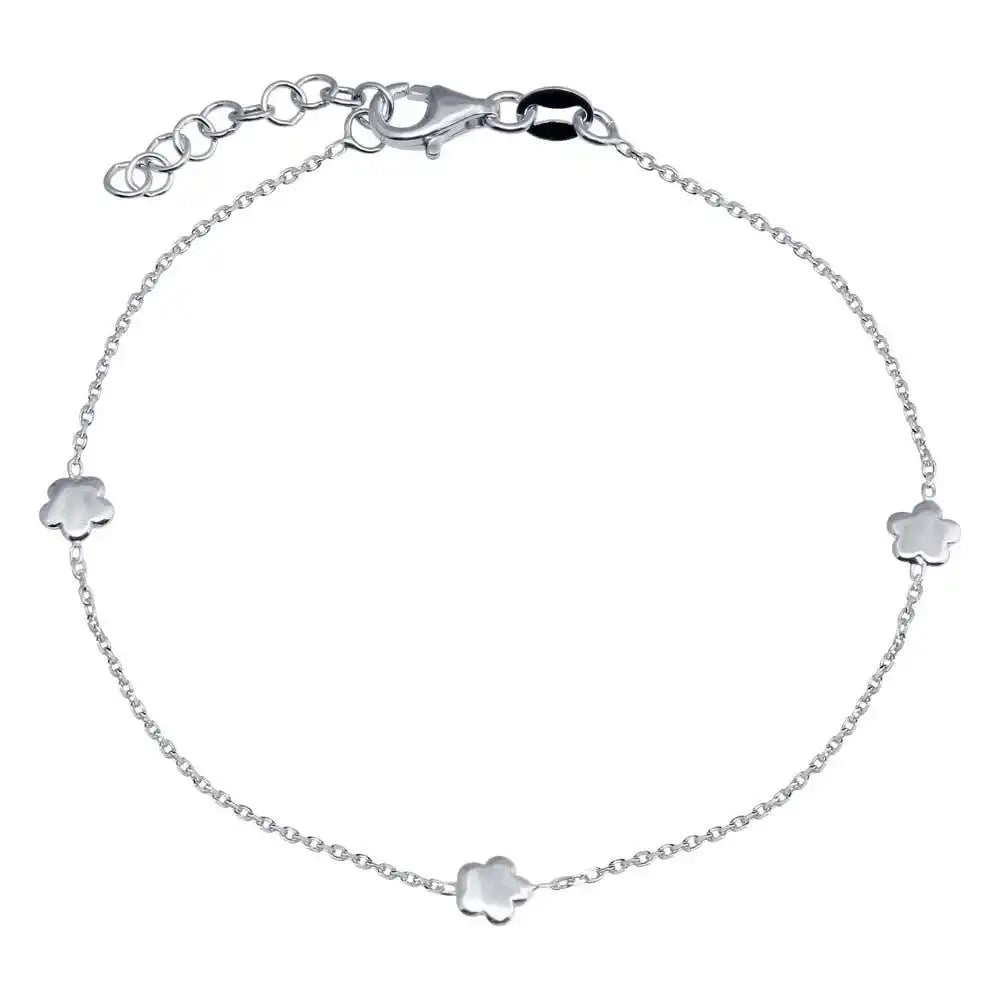 925 Sterling Silver Rhodium Plated Single Strand Bracelet with 3 Star Element