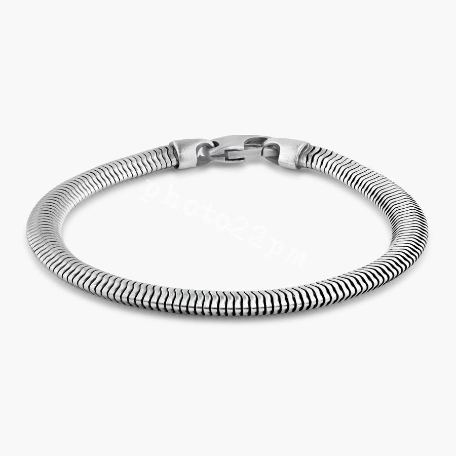 925 Sterling Silver Gun Metal Half Round Hollow Snake Bracelet 6.3mm