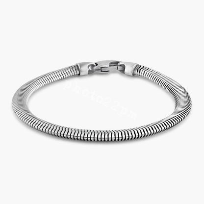 925 Sterling Silver Gun Metal Half Round Hollow Snake Bracelet 6.3mm