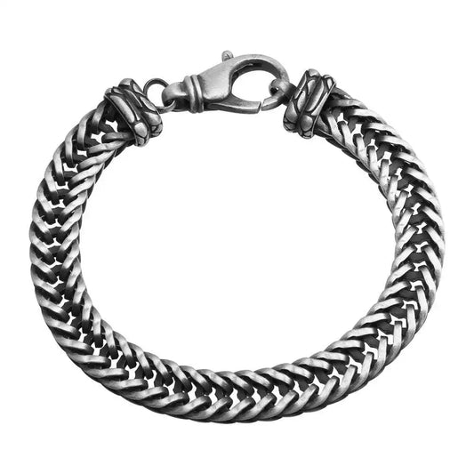925 Sterling Silver Hand Made Gun Metal Finish Wide Braided Bracelet 9.4mm