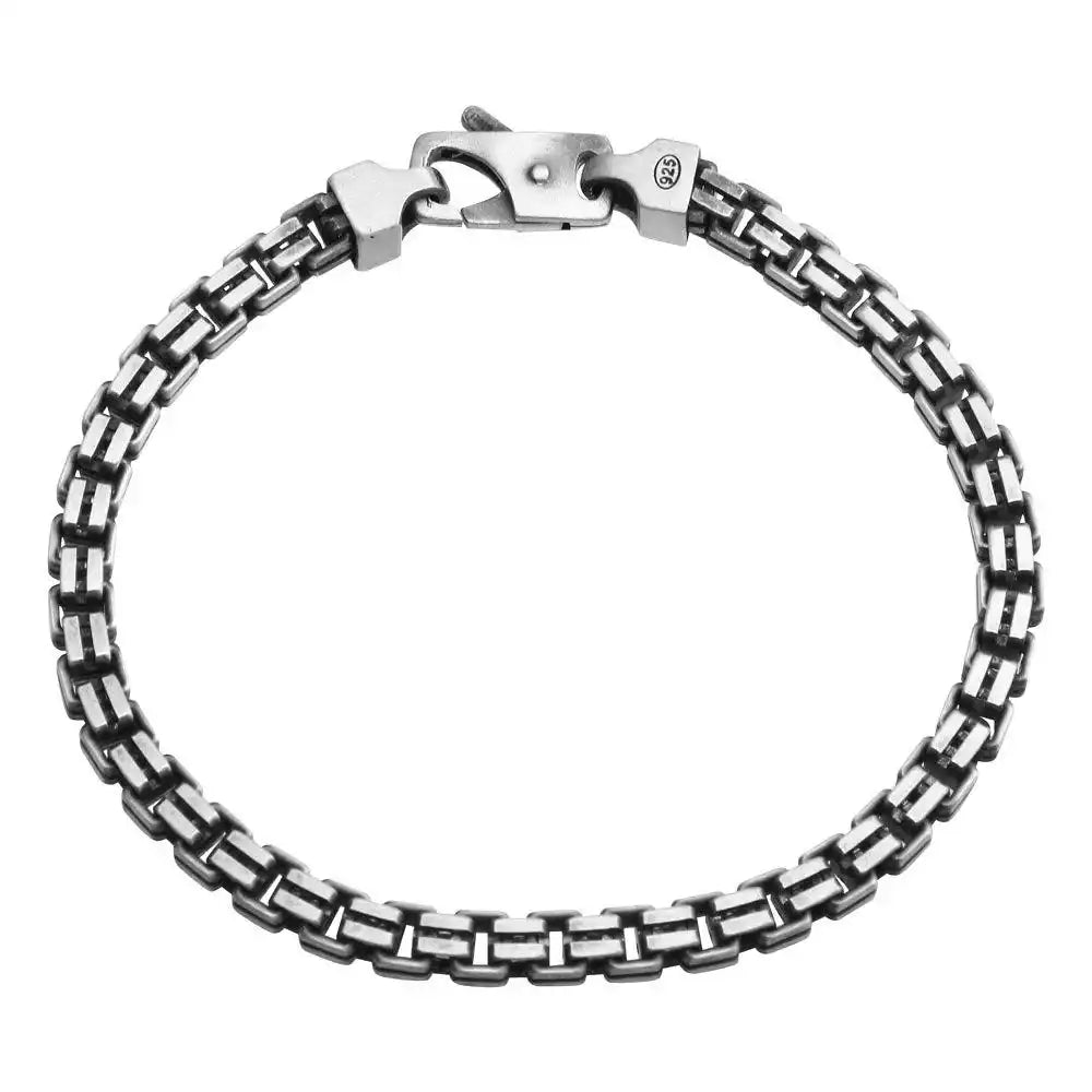 925 Sterling Silver Hand Made Gun Metal Finish Double Box Chain Bracelet 4.7mm