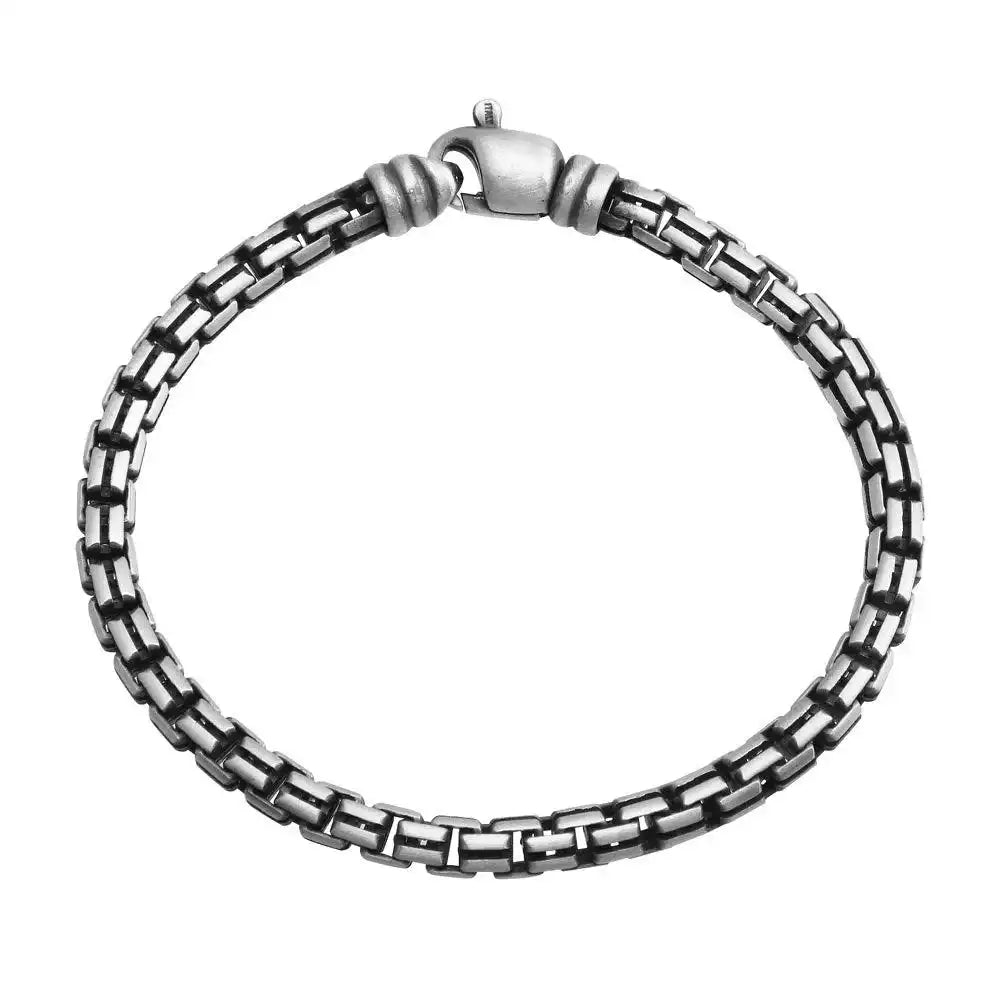925 Sterling Silver Hand Made Gun Metal Finish Double Round Box Chain Bracelet 5mm