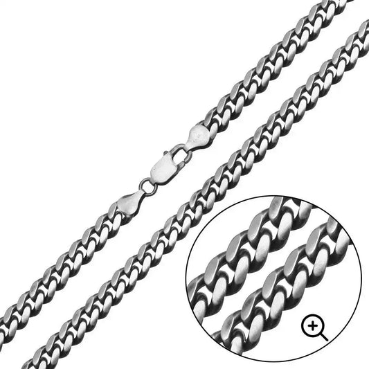 925 Sterling Silver Hand Made Gun Metal Finish Miami Cuban Chain 7.3mm