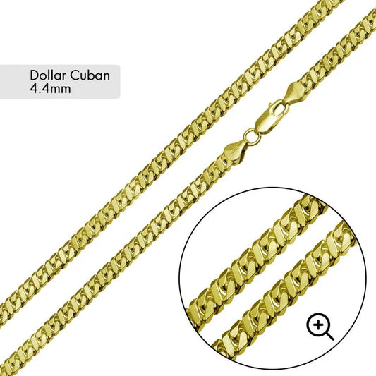 925 Sterling Silver Gold Plated Dollar Miami Cuban Chain 4.4mm