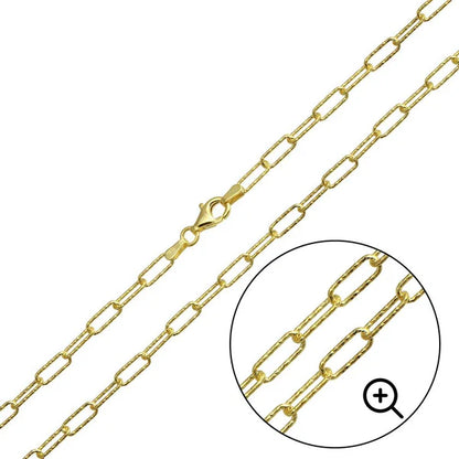 925 Sterling Silver Gold Plated Diamond Cut Paperclip Link Chain 3.2mm