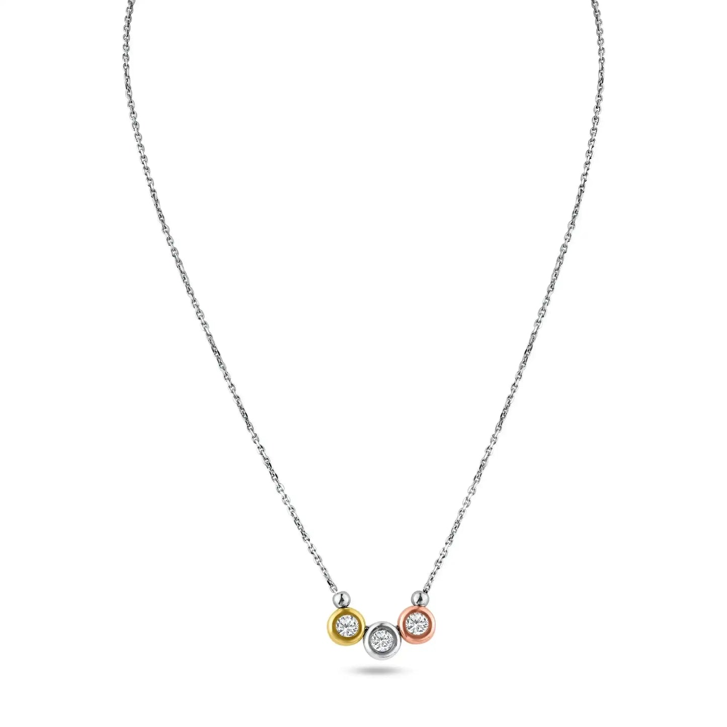 925 Sterling Silver 3 Tone Circles Necklace