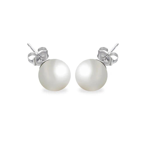 925 Silver Rhodium Plated Pearl Stud Earrings - BGE00329