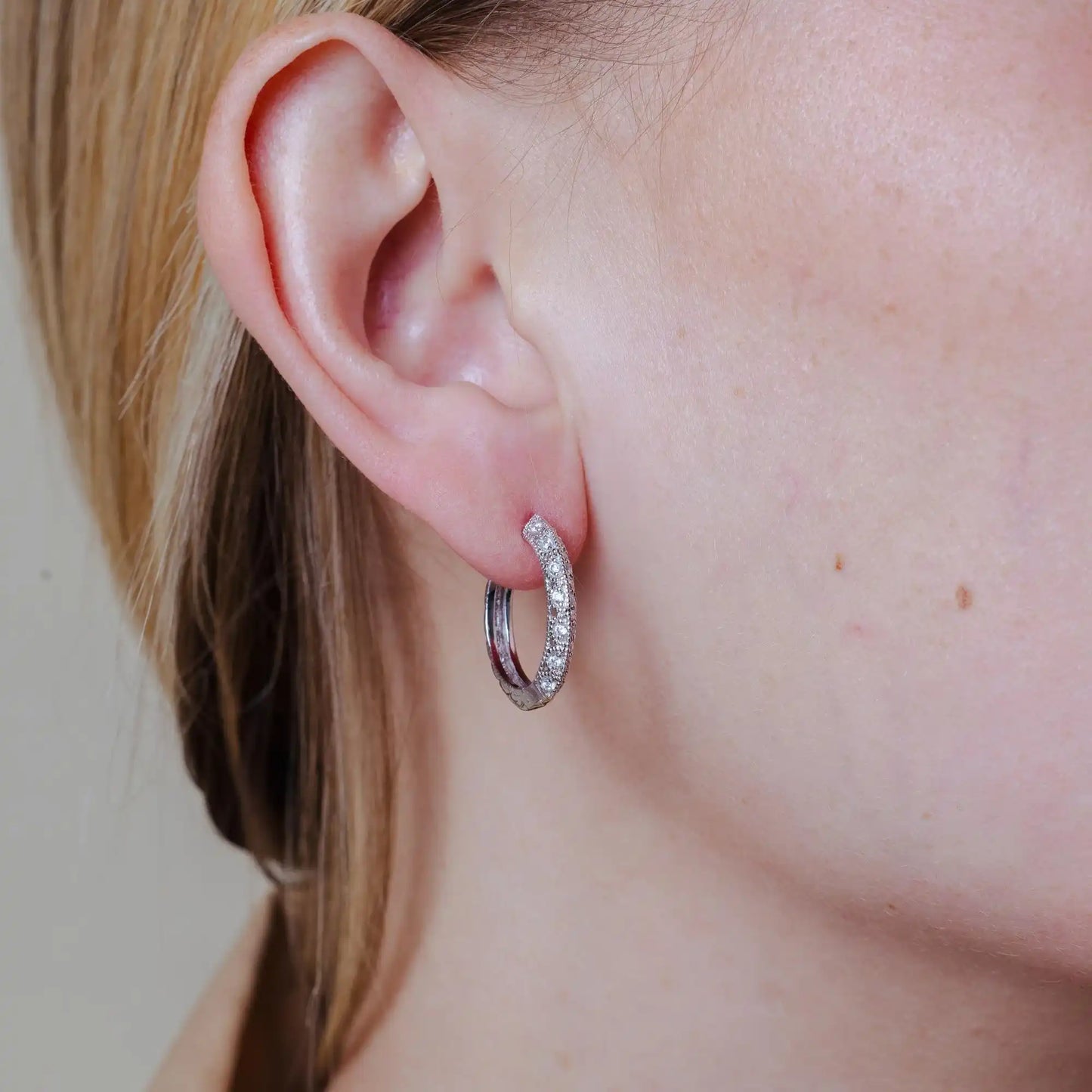 925 sterling silver Rhodium Plated Micro Pave Clear CZ Hoop Earrings