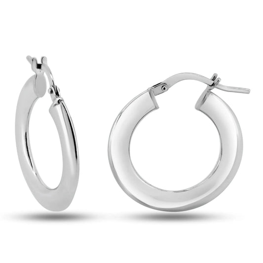 925 Sterling Silver Rhodium Plated 2mm Hollow Loop Latch Back Earrings
