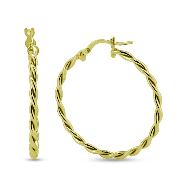 925 Sterling Silver Gold Plated Twisted Hoop Earrings