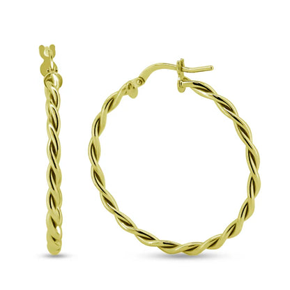 925 Sterling Silver Gold Plated Twisted Hoop Earrings