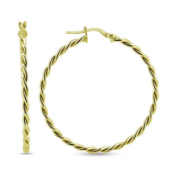925 Sterling Silver Gold Plated Twisted Hoop Earrings