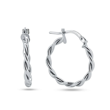 925 Sterling Silver Silver Twisted Hoop Earrings