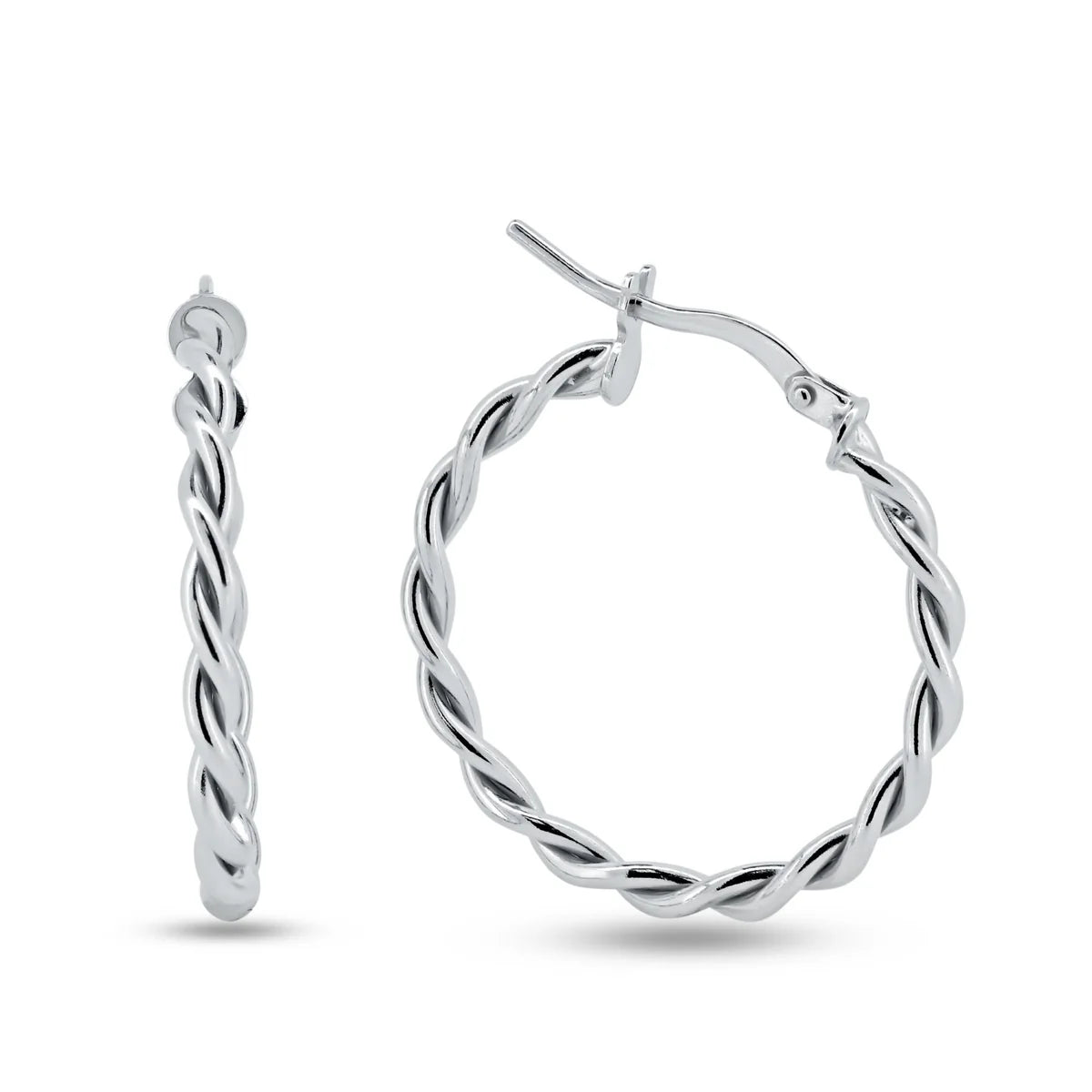 925 Sterling Silver Silver Twisted Hoop Earrings