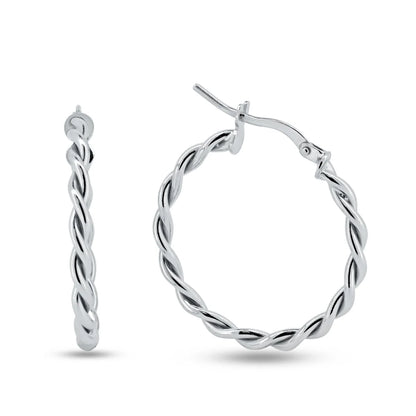 925 Sterling Silver Silver Twisted Hoop Earrings