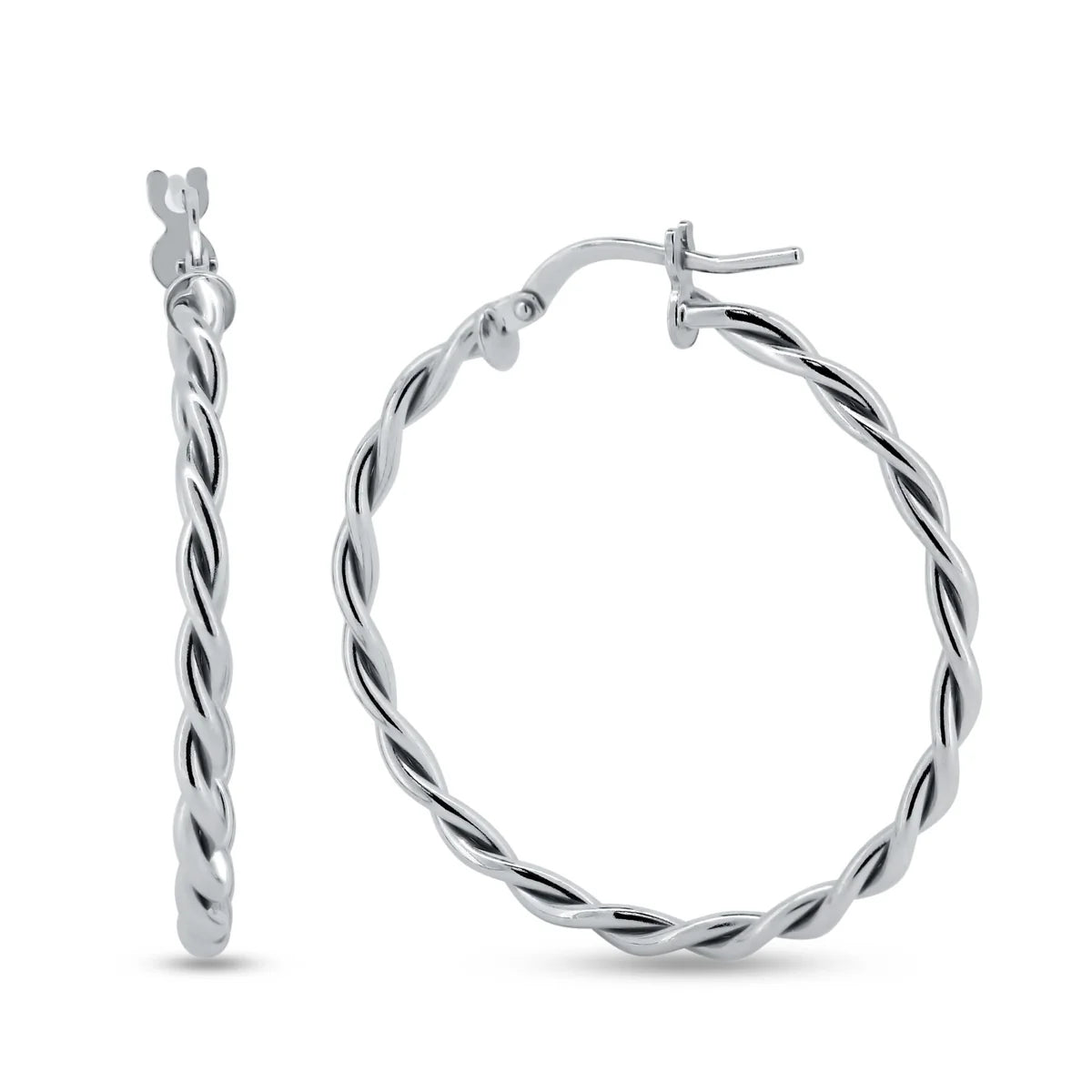 925 Sterling Silver Silver Twisted Hoop Earrings