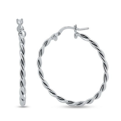 925 Sterling Silver Silver Twisted Hoop Earrings