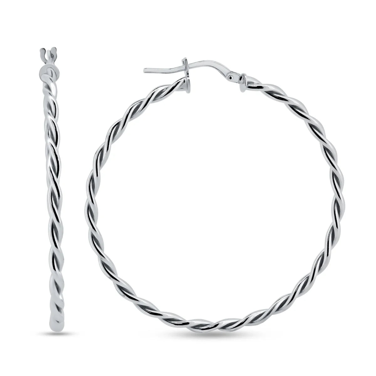 925 Sterling Silver Silver Twisted Hoop Earrings
