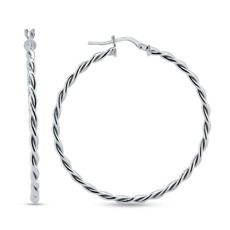 925 Sterling Silver Silver Twisted Hoop Earrings