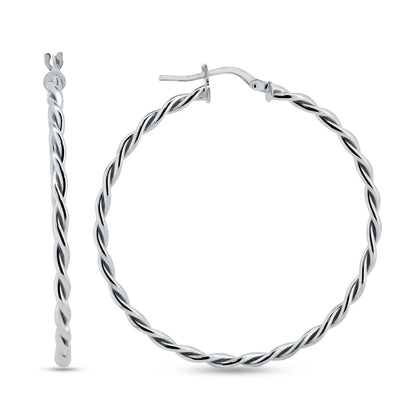 925 Sterling Silver Silver Twisted Hoop Earrings