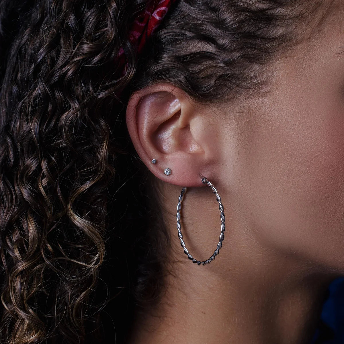 925 Sterling Silver Silver Twisted Hoop Earrings