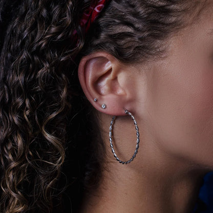 925 Sterling Silver Silver Twisted Hoop Earrings