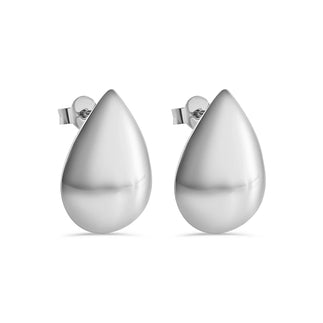 925 Sterling Silver Rhodium Plated Teardrop 16mm x 21.5mm Stud Earring
