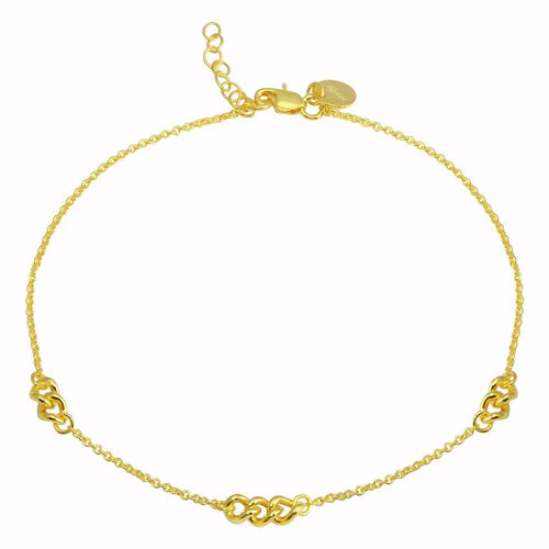 925 Sterling Silver Gold Plated  3 Link Anklets - DIA00006GP