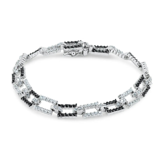 925 Sterling Silver Rhodium Plated Rectangle Link Bracelet with CZ
