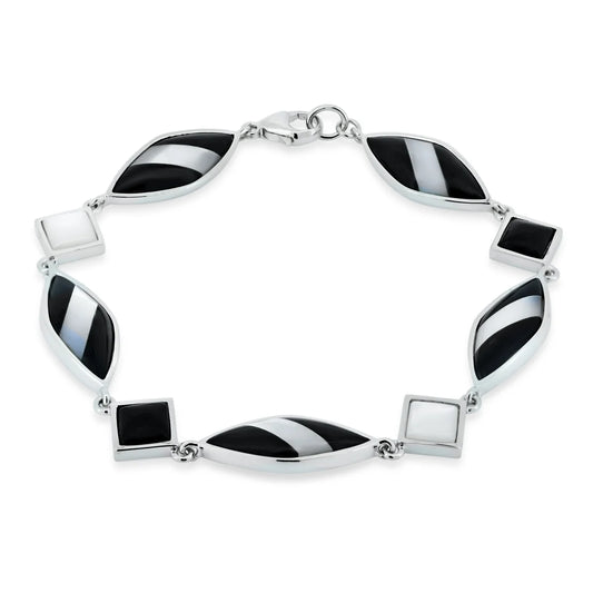 925 Silver Clearance-Rhodium Plated Black and White Bracelet