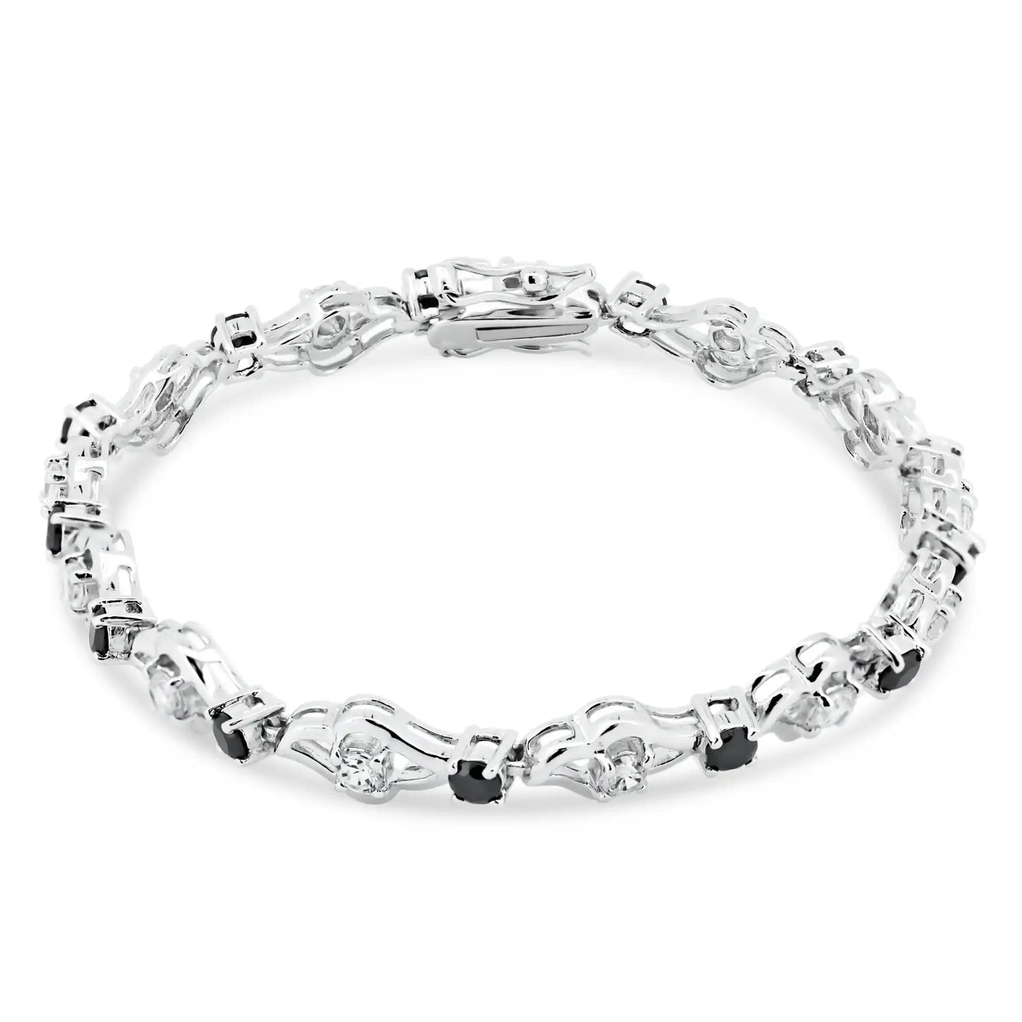 925 Sterling Silver Open Link Black CZ Bracelet