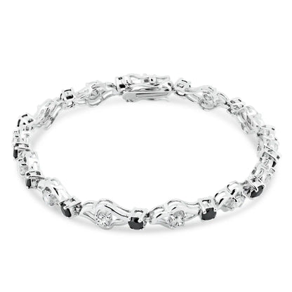 925 Sterling Silver Open Link Black CZ Bracelet