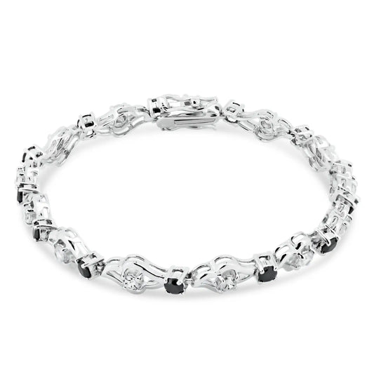 925 Sterling Silver Open Link Black CZ Bracelet