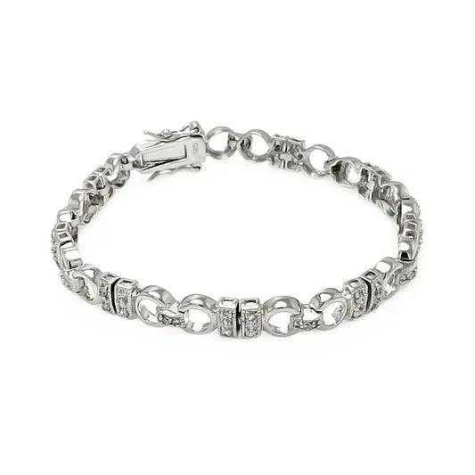 925 Sterling Silver Rhodium Plated CZ Link Bracelet