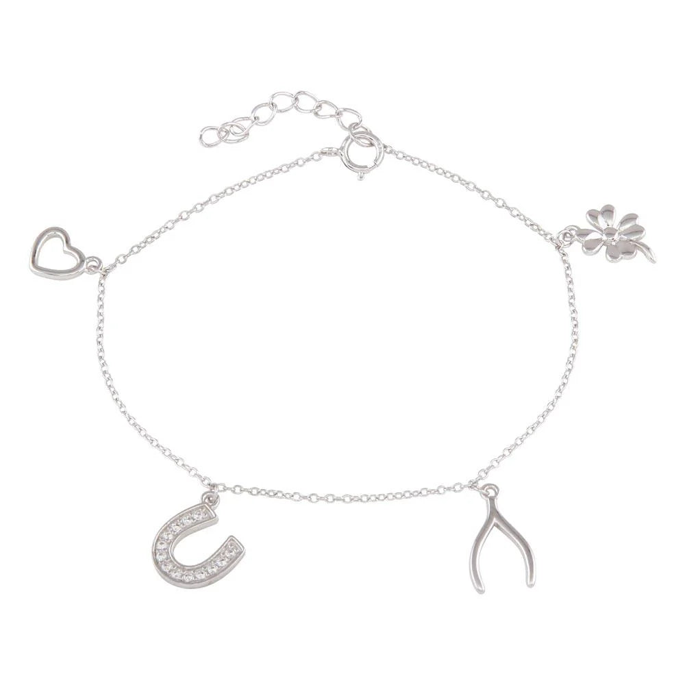 925 Silver Rhodium Plated Charm CZ Bracelet