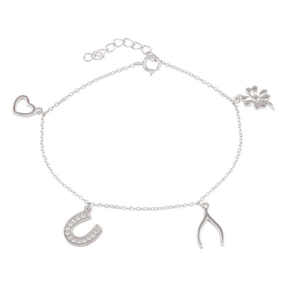 925 Silver Rhodium Plated Charm CZ Bracelet