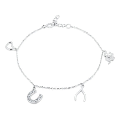 925 Silver Rhodium Plated Charm CZ Bracelet
