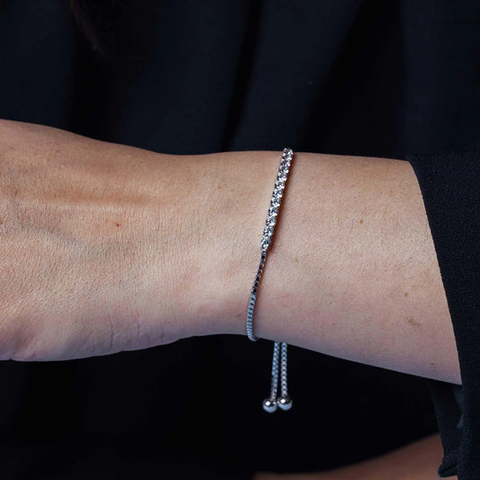 925 Sterling Silver Rhodium Plated Box Chain with CZ Lariat Bracelet