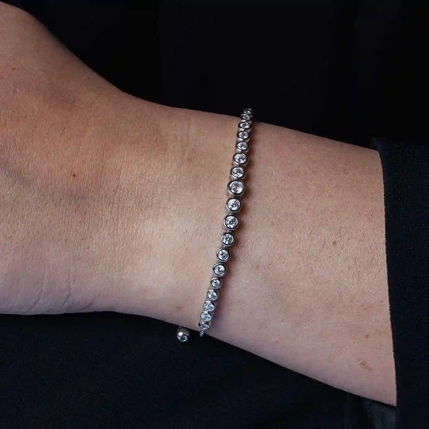 925 Sterling Silver Rhodium Plated Lariat Bracelet with Round CZ