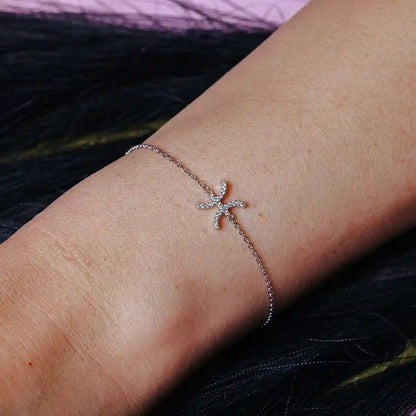 925 Sterling Silver Rhodium Plated Pisces Zodiac CZ Adjustable Link Bracelet