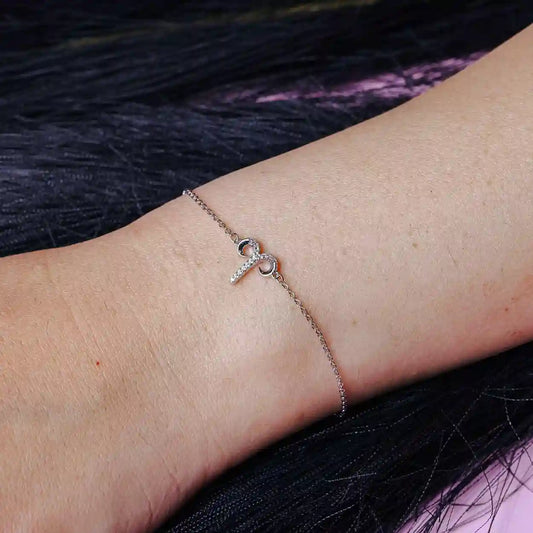 925 Sterling Silver Rhodium Plated Aries Zodiac CZ Adjustable Link Bracelet