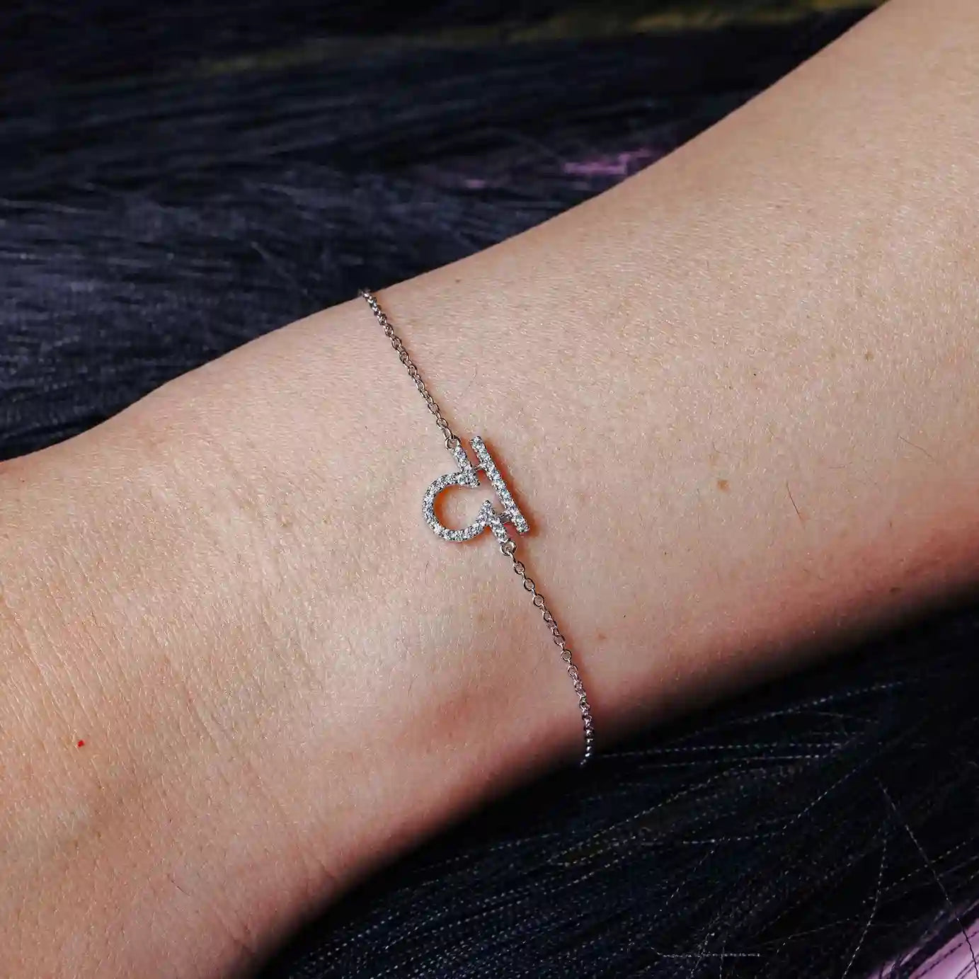 925 Sterling Silver Rhodium Plated Libra Zodiac CZ Adjustable Link Bracelet