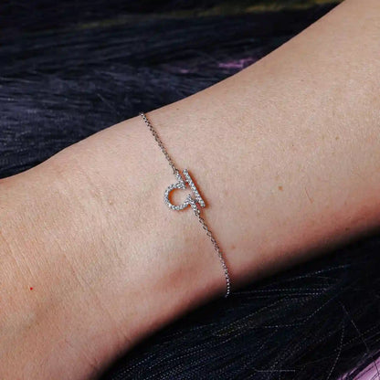 925 Sterling Silver Rhodium Plated Libra Zodiac CZ Adjustable Link Bracelet