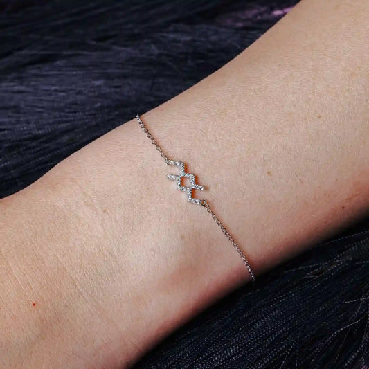 925 Sterling Silver Rhodium Plated Aquarius Zodiac CZ Adjustable Link Bracelet